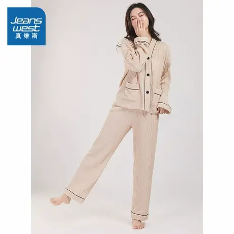 PA6真维斯女装225秋季新款 简约休闲长袖长裤女士家居服套装商品大图