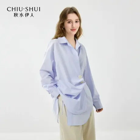 秋水伊人慵懒百搭翻领衬衫2025年春季新款女经典A型灯笼袖上衣图片