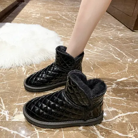 菱格雪地靴女皮毛一体2023年新款冬加绒加厚棉鞋防水防滑短筒短靴商品大图