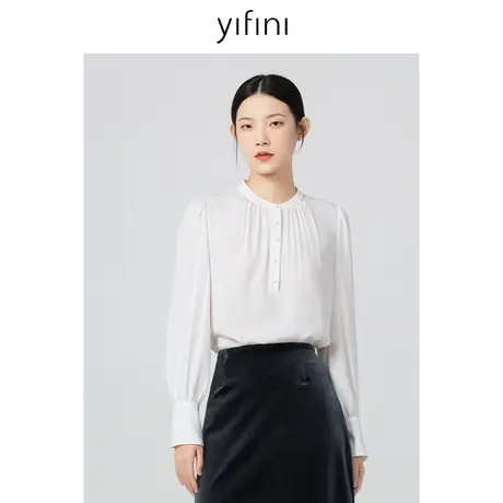 Yifini/易菲宽松短款职业通勤上衣女2023秋冬新款百搭休闲衬衫商品大图