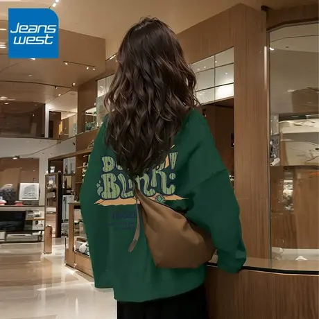 ZR真维斯oversize卫衣女秋冬2023新款爆款薄款圆领上衣无帽外套女商品大图