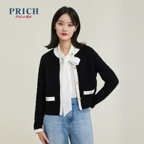 PRICH针织衫新品秋冬新款经典圆领时尚百搭短款气质开衫上衣女图片