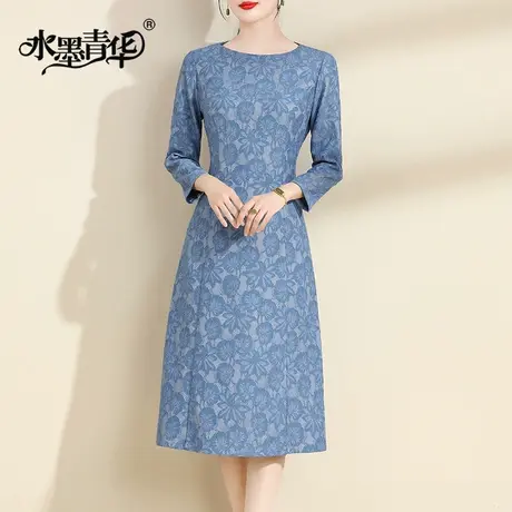 水墨青华2024春装新品简约修身收腰蕾丝连衣裙名媛轻奢气质A字裙商品大图