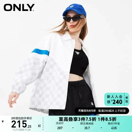 ONLY奥莱夏季百搭棋盘格拼接抽绳风衣外套女商品大图