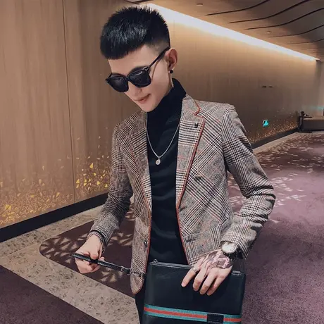 妮子休闲西装男夹克秋冬新款网红潮牌快手社会小伙外套西服单西商品大图