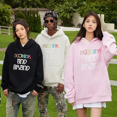 Nuthink美式发泡字母连帽卫衣潮牌男中性风高街潮流宽松冬季外套商品大图