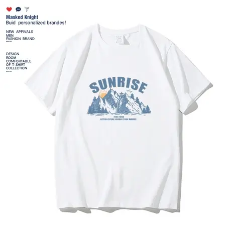 夏季潮牌港风印花短袖t恤男青少年纯棉学生宽松休闲圆领情侣装商品大图