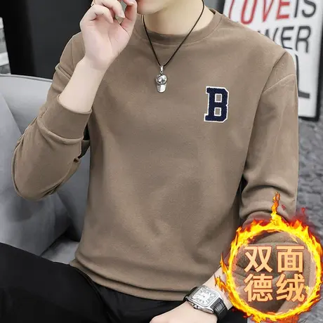 德绒圆领卫衣男秋冬款宽松潮流百搭套头上衣服双面绒无帽长袖t恤商品大图