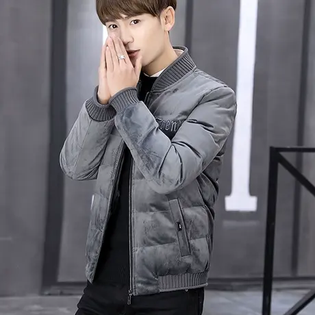 金丝绒棉衣男士外套个性连帽青少年帅气棉服冬季韩版修身学生棉袄商品大图