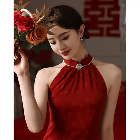 红色晨袍女新娘新中式旗袍高级感婚礼改良2023新款气质高端敬酒服商品大图