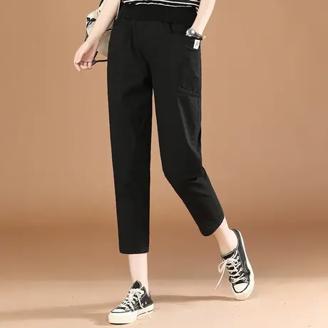 韩潮袭人松紧腰直筒九分休闲裤女2024夏季新款宽松哈伦工装裤子薄图片