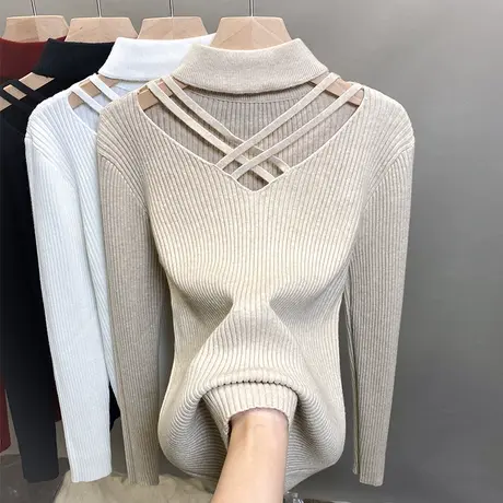 半高领毛衣女性感打底衫2023秋冬新款套头外穿针织衫内搭修身上衣图片