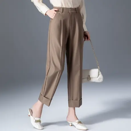 大码直筒裤女2024新款休闲九分裤春秋女裤宽松西装裤老爹裤哈伦裤图片