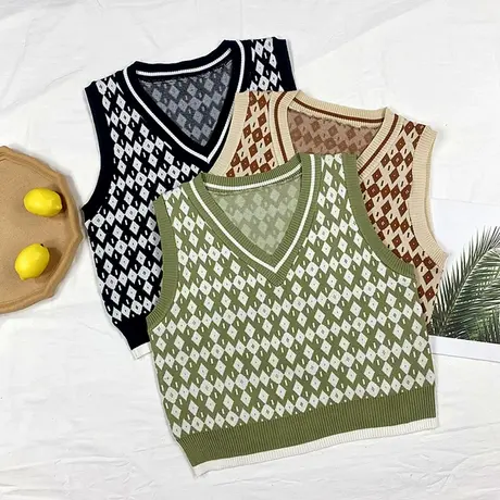 春秋V领毛衣背心针织马甲女新款2022外搭日系宽松慵懒风毛线叠穿商品大图