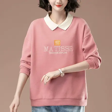 中年妈妈卫衣女春秋薄款加大码女装宽松休闲娃娃领遮肚子显瘦外穿商品大图