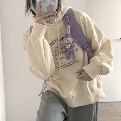 美式复古卫衣女chic港风宽松韩版ins设计感小众春秋薄款连帽外套商品大图