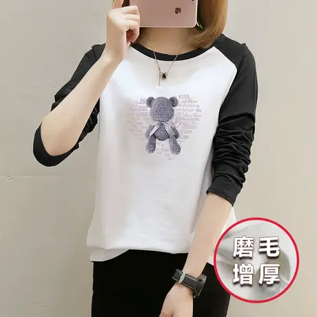 纯棉长袖上衣女士内搭打底衫秋冬磨毛加厚2022新款T恤百搭印花潮图片