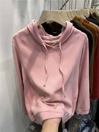 连帽双面德绒拼接长袖卫衣女2023秋冬新款宽松百搭慵懒风显瘦上衣商品大图