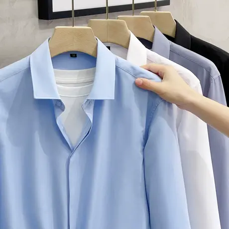 高级感丝光抗皱衬衫长袖男修身弹力2025新款潮流商务休闲男士衬衣图片