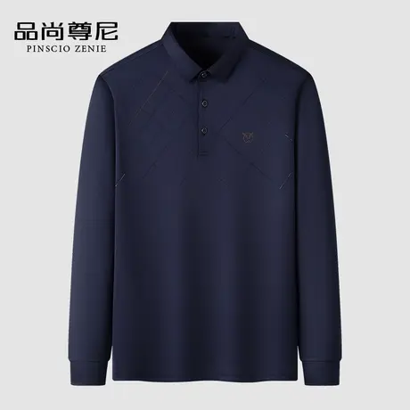【亲肤透气】男士秋装2023新款爸爸长袖T恤设计感格纹中年POLO衫商品大图