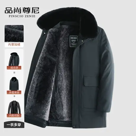 老年人冬装男可拆卸内胆大毛领中长款棉袄外套厚大码加绒爸爸棉衣图片