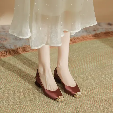 法式高跟鞋女细跟2024新款漆皮通勤职业工作鞋方头中跟单鞋不累脚图片