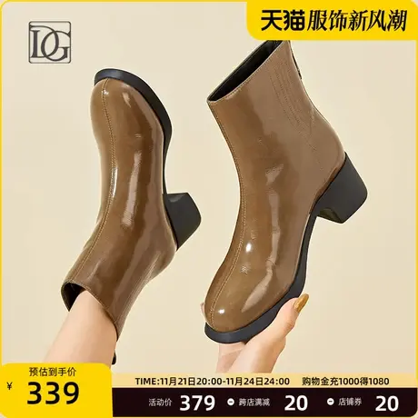 【商场同款】头层牛皮粗跟短靴女2023秋冬季新款中跟百搭单靴女靴商品大图