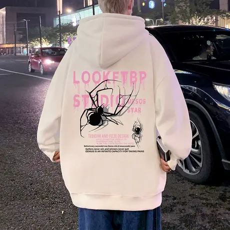 加厚加绒卫衣男春秋季2024新款宽松美式潮牌oversize纯棉连帽外套商品大图