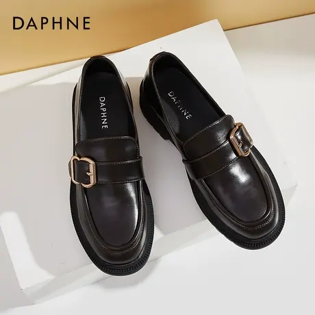 达芙妮黑色小皮鞋女2022年新款英伦风厚底乐福鞋一脚蹬jk鞋女日系商品大图