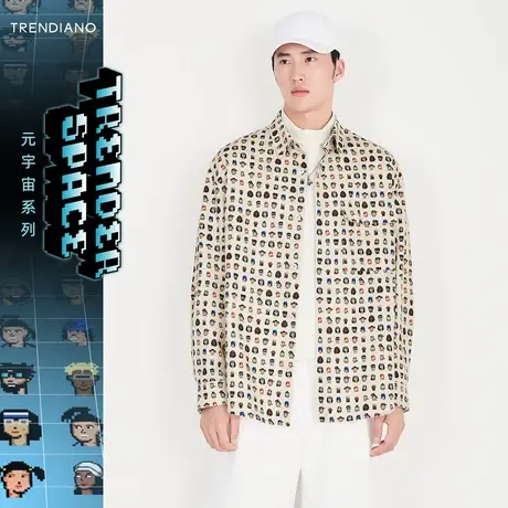 TRENDIANO官方潮牌男装秋季新款满幅印花纯棉长袖衬衫外套男商品大图