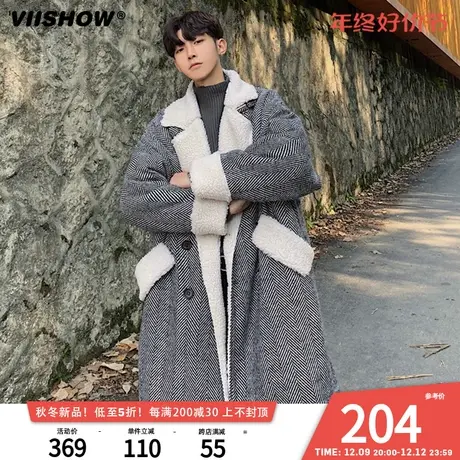 VIISHOW羊羔毛棉衣男潮中长款潮流加厚外套宽松休闲ins潮牌棉袄商品大图