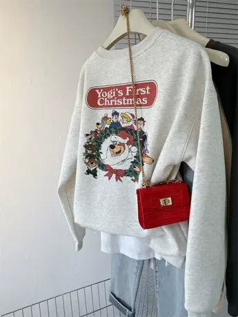 圣诞树印花加绒加厚外套宽松女新款秋冬韩系洋气百搭即墨卫衣上衣图片