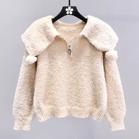 圣诞风半拉链海军领毛衣女冬季2023新款宽松慵懒风高级感针织上衣图片