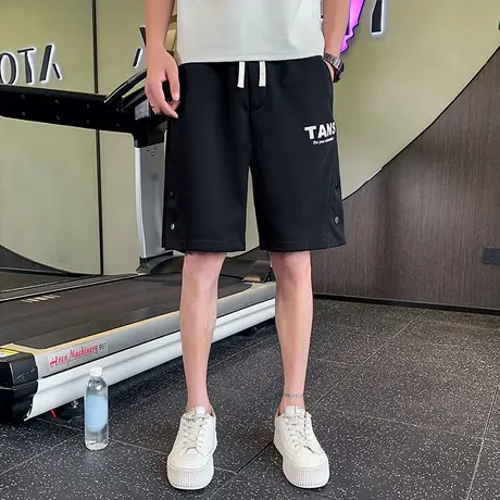 夏季潮流休闲男百搭时尚运动五分裤新款简约男薄款排扣设计感卫裤商品大图