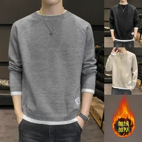 毛衣男款2023春秋季潮牌上衣服圆领套头针织衫秋冬装日系复古外套商品大图