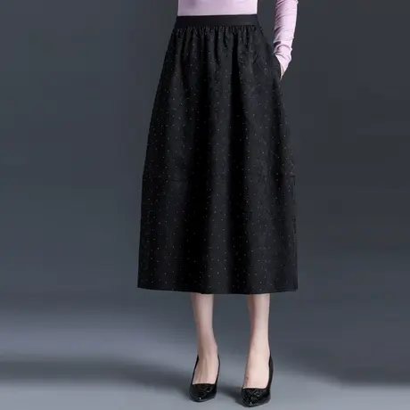 提花烫钻花苞裙半身裙女2024春季新款松紧腰遮胯显瘦a字裙中长款商品大图