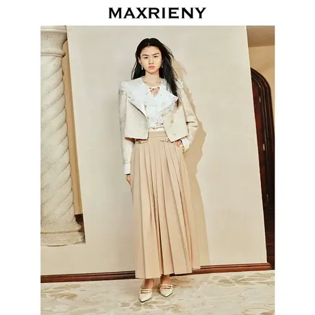【商场同款-宫廷飞鸽】MAXRIENY复古文艺飞鸽金扣百褶半裙24春款图片