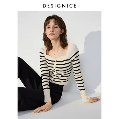 商场同款迪赛尼斯2024年春季新款通勤风长袖方领套头毛针织衫女图片