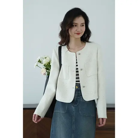嘉茱莉2025春季新款圆领小香风外套女小个子短外套短款上衣套装商品大图
