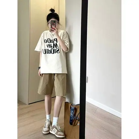 夏季设计感小众短袖t恤女小个子oversize潮宽松圆领美式复古上衣商品大图