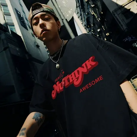 Nuthink加肥加大短袖男潮牌宽松潮流字母t恤国潮夏季大码半袖男款图片