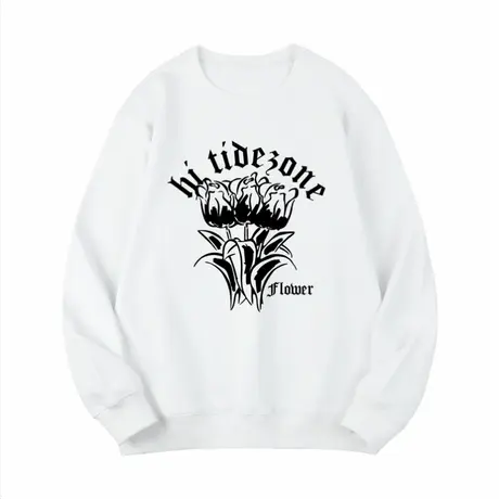 Ohlyah字母郁金香印花2023秋新款圆领卫衣男加肥加大码潮牌打底衫商品大图