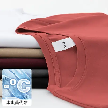 莫代尔夏季t恤男短袖潮牌纯色体恤圆领上衣服冰丝凉感半袖打底衫图片