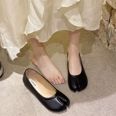 单鞋女分趾鞋子小众设计感猪蹄鞋2024夏季新款软平底配裙子豆豆鞋商品大图