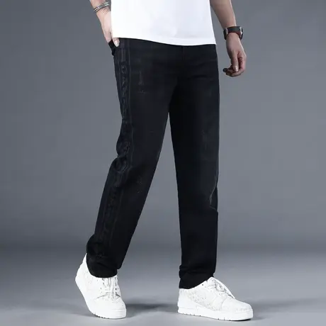 2024新款黑色牛仔裤男士宽松直筒印花潮牌阔腿休闲长裤子男款夏季商品大图