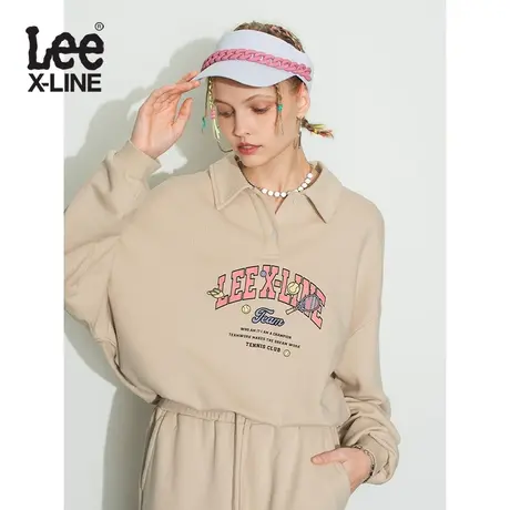 【直播间专享秒杀】LeeXLINE舒适女款米白色短款翻领卫衣运动休闲图片