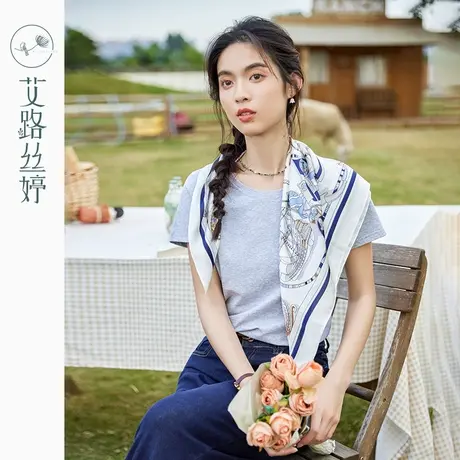 艾路丝婷半袖棉体恤2024夏季新款圆领纯色短袖t恤商品大图