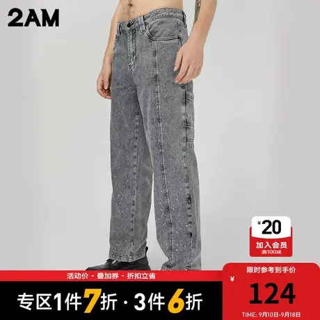 卡宾潮牌2AM泼墨印花直筒裤解构风牛仔裤商品大图