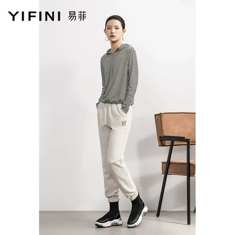 Yifini/易菲纯棉宽松米白色休闲裤女秋新款小脚裤束脚裤卫裤商品大图