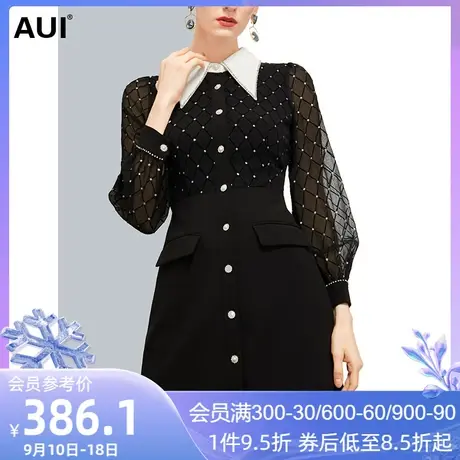 欧洲站名媛气质黑色连衣裙女冬2022新款时尚拼接雪纺长袖衬衫裙子图片